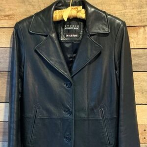 Studio Andrew Marc Wilsons Women S  Black Leather Blazer Jacket Butter Soft Glam